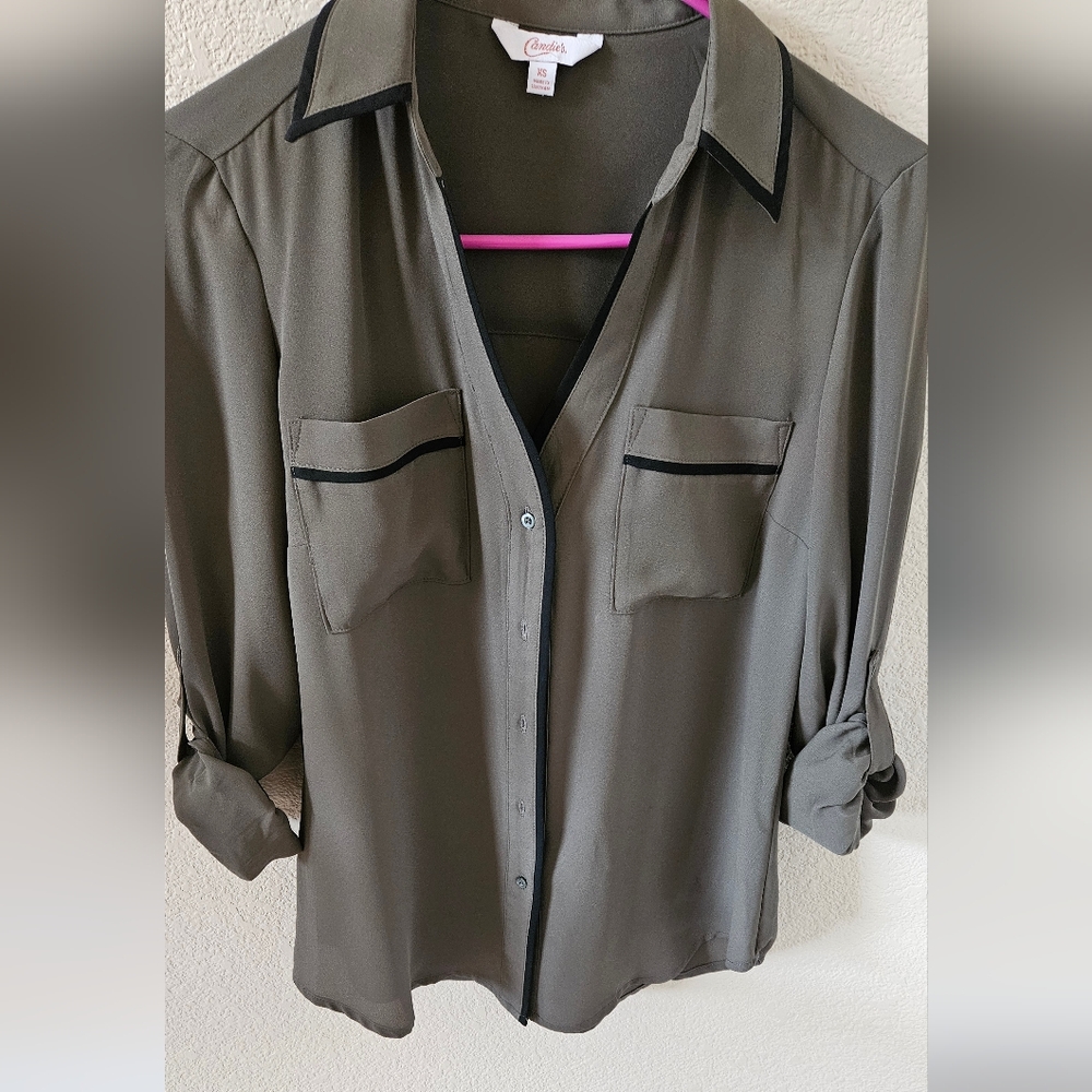 Olive green roll coffee blouse